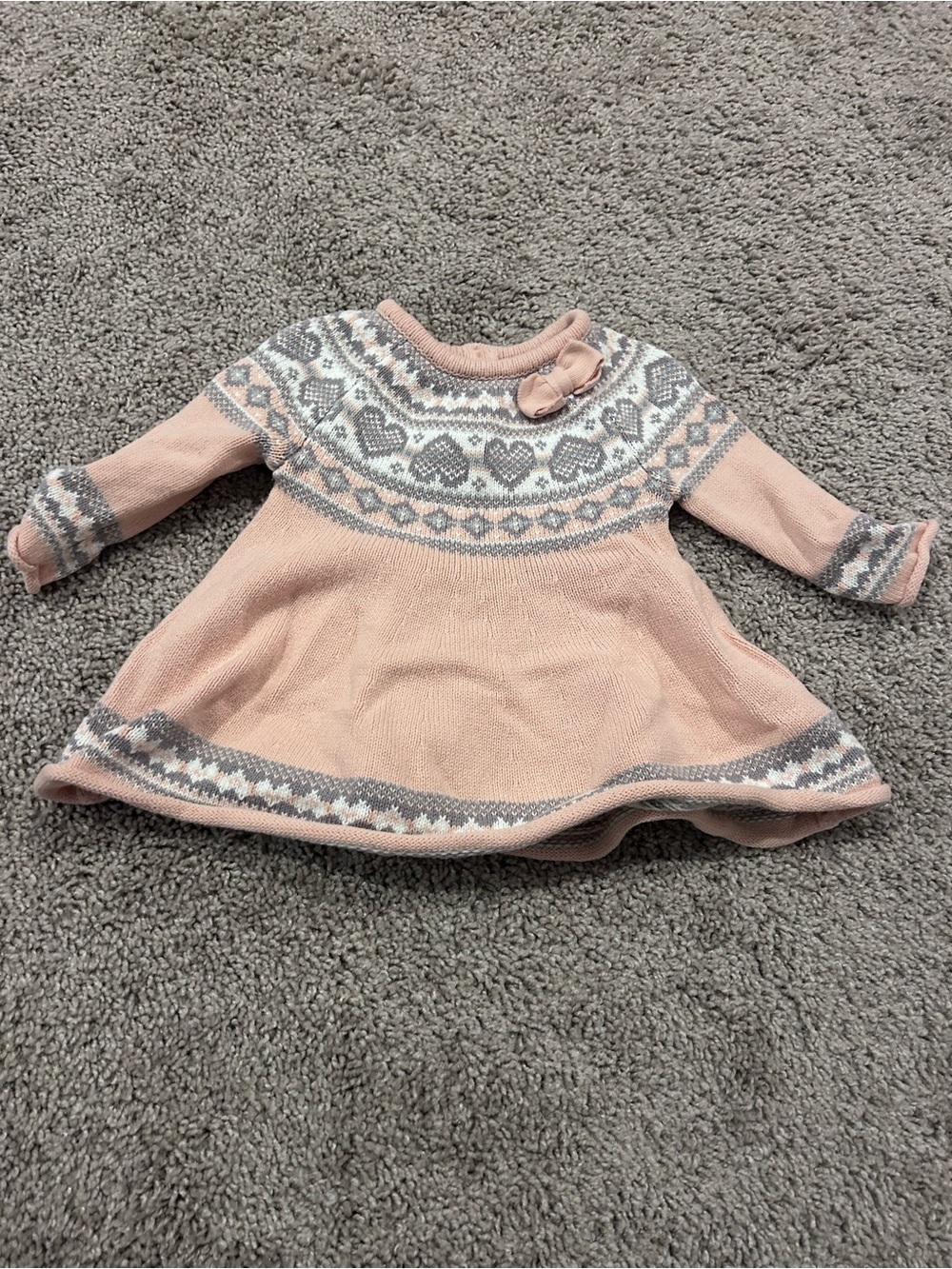 Max Studio Pink Fair Isle Knit Swing Dress with Bow